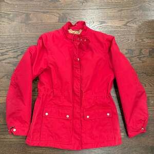 Lands’ End Women’s Red Utility Jacket Quilted Lined Snap Zip Front Size Small